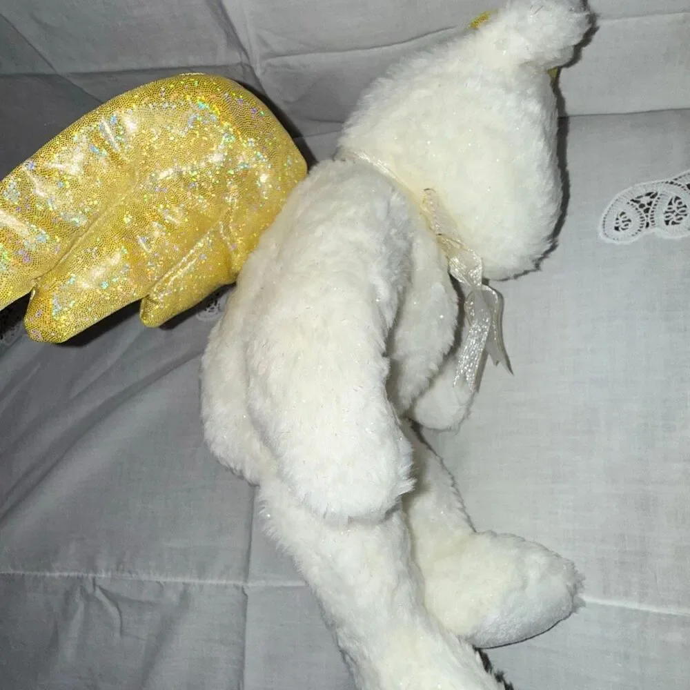 Ty Beanie Buddy Halo II Angel Bear 2000 White Gold Wings Iridescent Sparkle MWMT